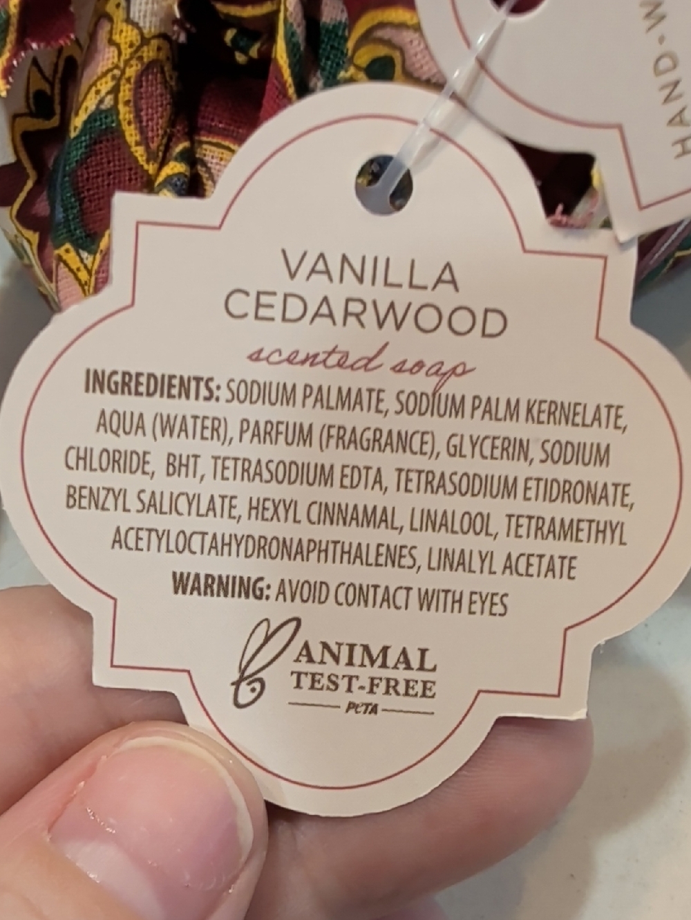 Vanilla Cedarwood Scented Soap - Red Floral Wrap - Picture 2 of 6